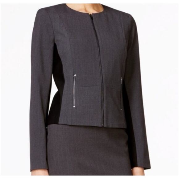 Calvin Klein Invisible Fit Solutions Zip Front Blazer Jacket Gray Stretch Size 8 - Picture 1 of 7